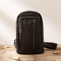Leather Mens Black Sling Bag Sling Shoulder Bag Sling Backpack for men