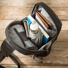 Leather Mens Black Sling Bag Sling Shoulder Bag Sling Backpack for men