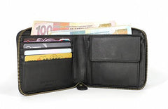 Leather Mens Black Zipper Small Wallet Front Pocket Wallet Small Wallet for Men - imessengerbags