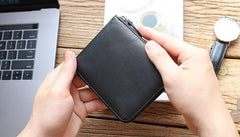 Leather Mens Black Zipper Small Wallet Front Pocket Wallet Small Wallet for Men - imessengerbags