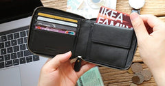 Leather Mens Black Zipper Small Wallet Front Pocket Wallet Small Wallet for Men - imessengerbags