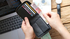 Leather Mens Black Zipper Small Wallet Front Pocket Wallet Small Wallet for Men - imessengerbags