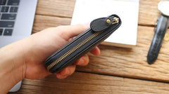 Leather Mens Black Zipper Small Wallet Front Pocket Wallet Small Wallet for Men - imessengerbags
