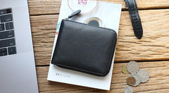 Leather Mens Black Zipper Small Wallet Front Pocket Wallet Small Wallet for Men - imessengerbags
