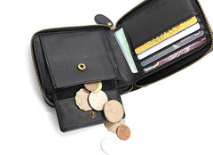 Leather Mens Black Zipper Small Wallet Front Pocket Wallet Small Wallet for Men - imessengerbags