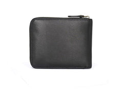 Leather Mens Black Zipper Small Wallet Front Pocket Wallet Small Wallet for Men - imessengerbags