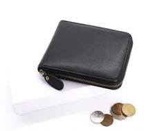 Leather Mens Black Zipper Small Wallet Front Pocket Wallet Small Wallet for Men - imessengerbags