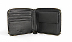 Leather Mens Black Zipper Small Wallet Front Pocket Wallet Small Wallet for Men - imessengerbags