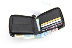 Leather Mens Black Zipper Small Wallet Front Pocket Wallet Small Wallet for Men - imessengerbags