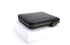 Leather Mens Black Zipper Small Wallet Front Pocket Wallet Small Wallet for Men - imessengerbags