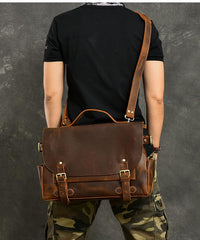 Leather Mens Brown Briefcase 12'' Laptop Briefcase Crossbody Side Bag Shoulder Bag For Men - imessengerbags