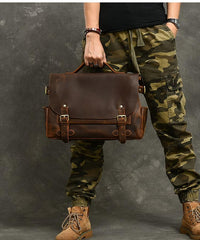 Leather Mens Brown Briefcase 12'' Laptop Briefcase Crossbody Side Bag Shoulder Bag For Men - imessengerbags