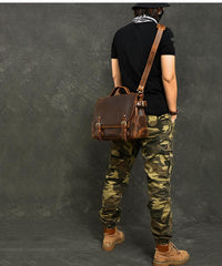 Leather Mens Brown Briefcase 12'' Laptop Briefcase Crossbody Side Bag Shoulder Bag For Men - imessengerbags