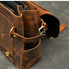 Leather Mens Brown Briefcase 12'' Laptop Briefcase Crossbody Side Bag Shoulder Bag For Men - imessengerbags