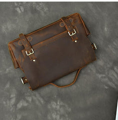 Leather Mens Brown Briefcase 12'' Laptop Briefcase Crossbody Side Bag Shoulder Bag For Men - imessengerbags
