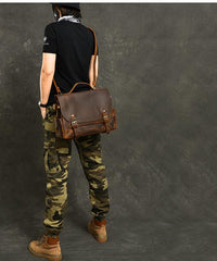 Leather Mens Brown Briefcase 12'' Laptop Briefcase Crossbody Side Bag Shoulder Bag For Men - imessengerbags