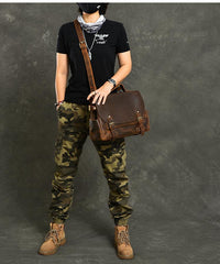 Leather Mens Brown Briefcase 12'' Laptop Briefcase Crossbody Side Bag Shoulder Bag For Men - imessengerbags
