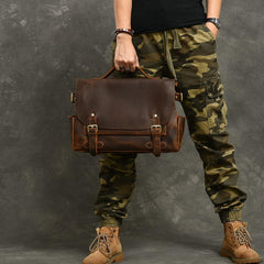 Leather Mens Brown Briefcase 12'' Laptop Briefcase Crossbody Side Bag Shoulder Bag For Men - imessengerbags