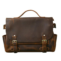 Leather Mens Brown Briefcase 12'' Laptop Briefcase Crossbody Side Bag Shoulder Bag For Men - imessengerbags