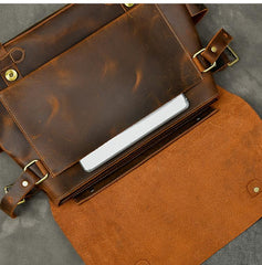 Leather Mens Brown Briefcase 12'' Laptop Briefcase Crossbody Side Bag Shoulder Bag For Men - imessengerbags
