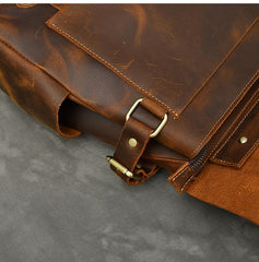 Leather Mens Brown Briefcase 12'' Laptop Briefcase Crossbody Side Bag Shoulder Bag For Men - imessengerbags