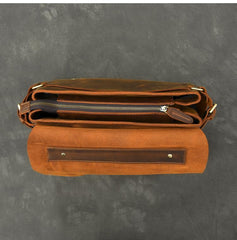 Leather Mens Brown Briefcase 12'' Laptop Briefcase Crossbody Side Bag Shoulder Bag For Men - imessengerbags