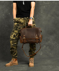 Leather Mens Brown Briefcase 12'' Laptop Briefcase Crossbody Side Bag Shoulder Bag For Men - imessengerbags