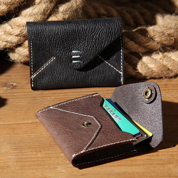 Leather Mens Card Wallet Black Small Card Wallet for Men - imessengerbags
