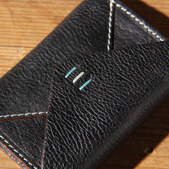 Leather Mens Card Wallet Black Small Card Wallet for Men - imessengerbags