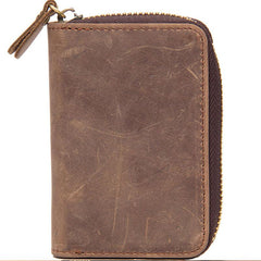 Leather Mens Card Wallet Zipper Vintage Coffee Brown Multi Card Change Wallet for Men