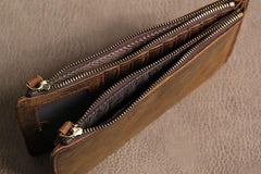 Leather Mens Clutch Vintage Coffee Brown Multi Card Phone Wallet for Men