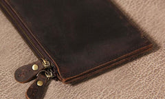 Leather Mens Clutch Vintage Coffee Brown Multi Card Phone Wallet for Men