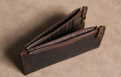 Leather Mens Clutch Vintage Coffee Brown Multi Card Phone Wallet for Men
