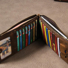 Leather Mens Clutch Vintage Coffee Brown Multi Card Phone Wallet for Men