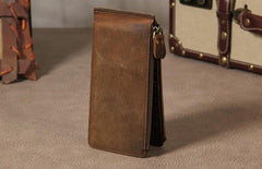 Leather Mens Clutch Vintage Coffee Brown Multi Card Phone Wallet for Men