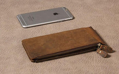 Leather Mens Clutch Vintage Coffee Brown Multi Card Phone Wallet for Men