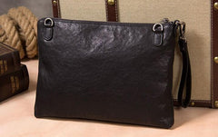 Leather Mens Clutch Wristlet Bag Brown Shoulder Bag Zipper Clutch for Men