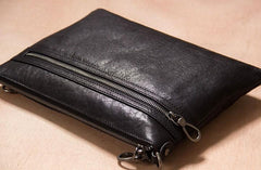 Leather Mens Clutch Wristlet Bag Brown Shoulder Bag Zipper Clutch for Men