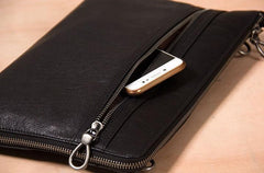 Leather Mens Clutch Wristlet Bag Brown Shoulder Bag Zipper Clutch for Men