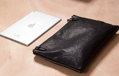 Leather Mens Clutch Wristlet Bag Brown Shoulder Bag Zipper Clutch for Men