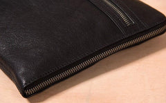 Leather Mens Clutch Wristlet Bag Brown Shoulder Bag Zipper Clutch for Men