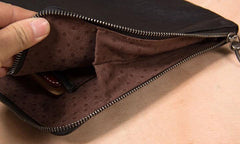 Leather Mens Clutch Wristlet Bag Brown Shoulder Bag Zipper Clutch for Men