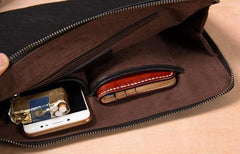Leather Mens Clutch Wristlet Bag Brown Shoulder Bag Zipper Clutch for Men