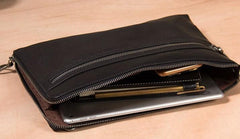 Leather Mens Clutch Wristlet Bag Brown Shoulder Bag Zipper Clutch for Men