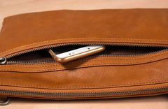 Leather Mens Clutch Wristlet Bag Brown Shoulder Bag Zipper Clutch for Men