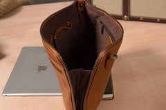 Leather Mens Clutch Wristlet Bag Brown Shoulder Bag Zipper Clutch for Men