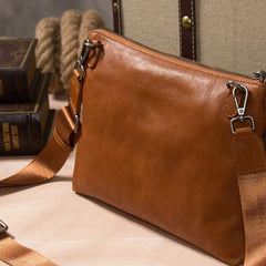 Leather Mens Clutch Wristlet Bag Brown Shoulder Bag Zipper Clutch for Men
