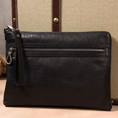 Leather Mens Clutch Wristlet Bag Brown Shoulder Bag Zipper Clutch for Men