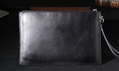 Leather Mens Clutch Wristlet Bag Black Zipper Clutch Wallet for Men