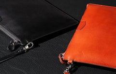 Leather Mens Clutch Wristlet Bag Black Zipper Clutch Wallet for Men